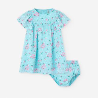 Vestido Flores plumeti+cubrepañal Bebé Losan