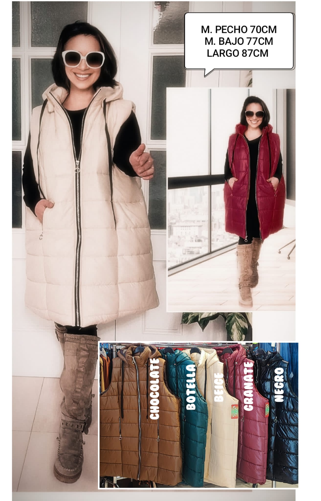 Chaleco Guateado Largo Mujer Talla Grande