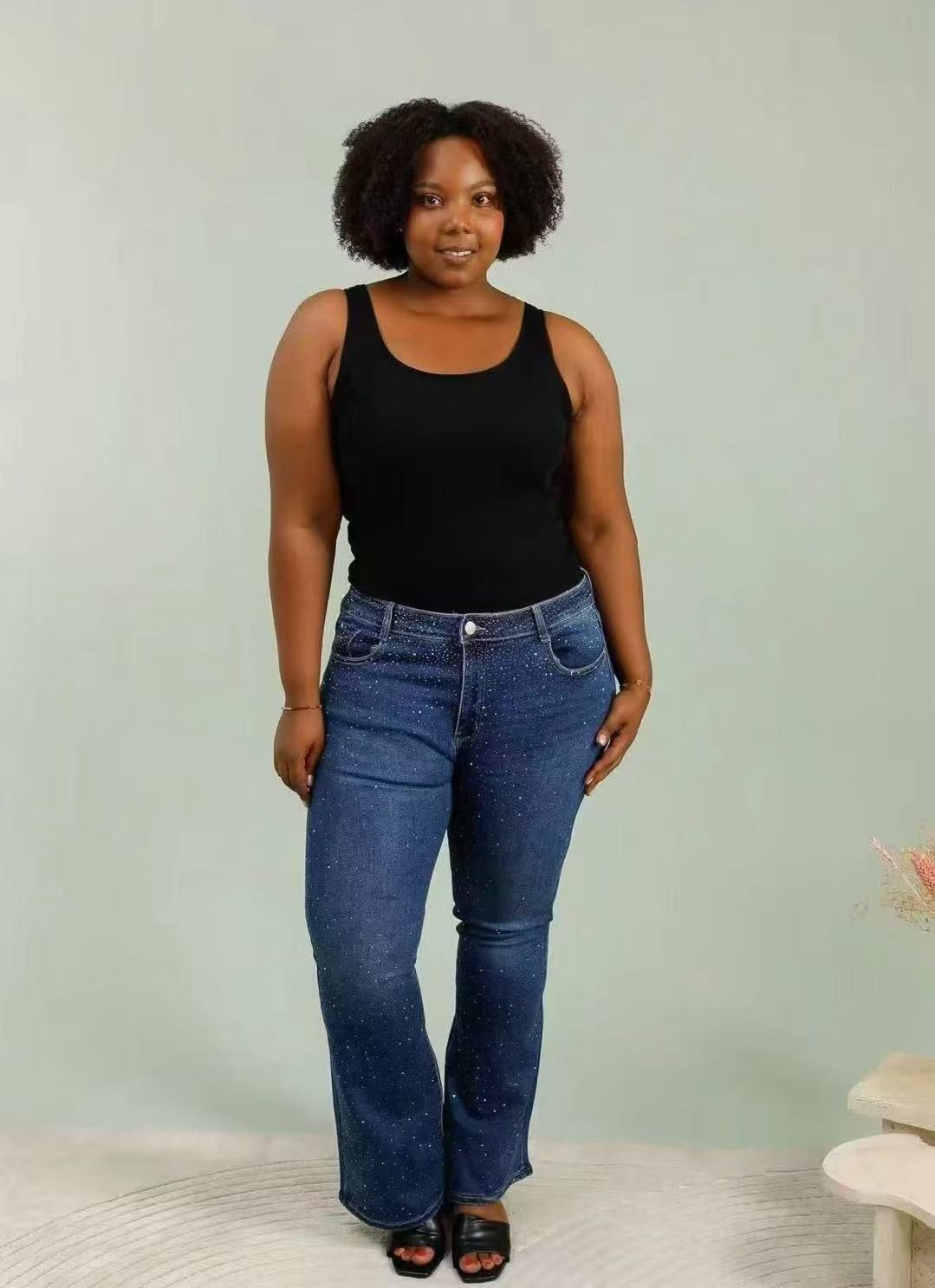 Pantalón Vaquero Campana Strass Talla Grande