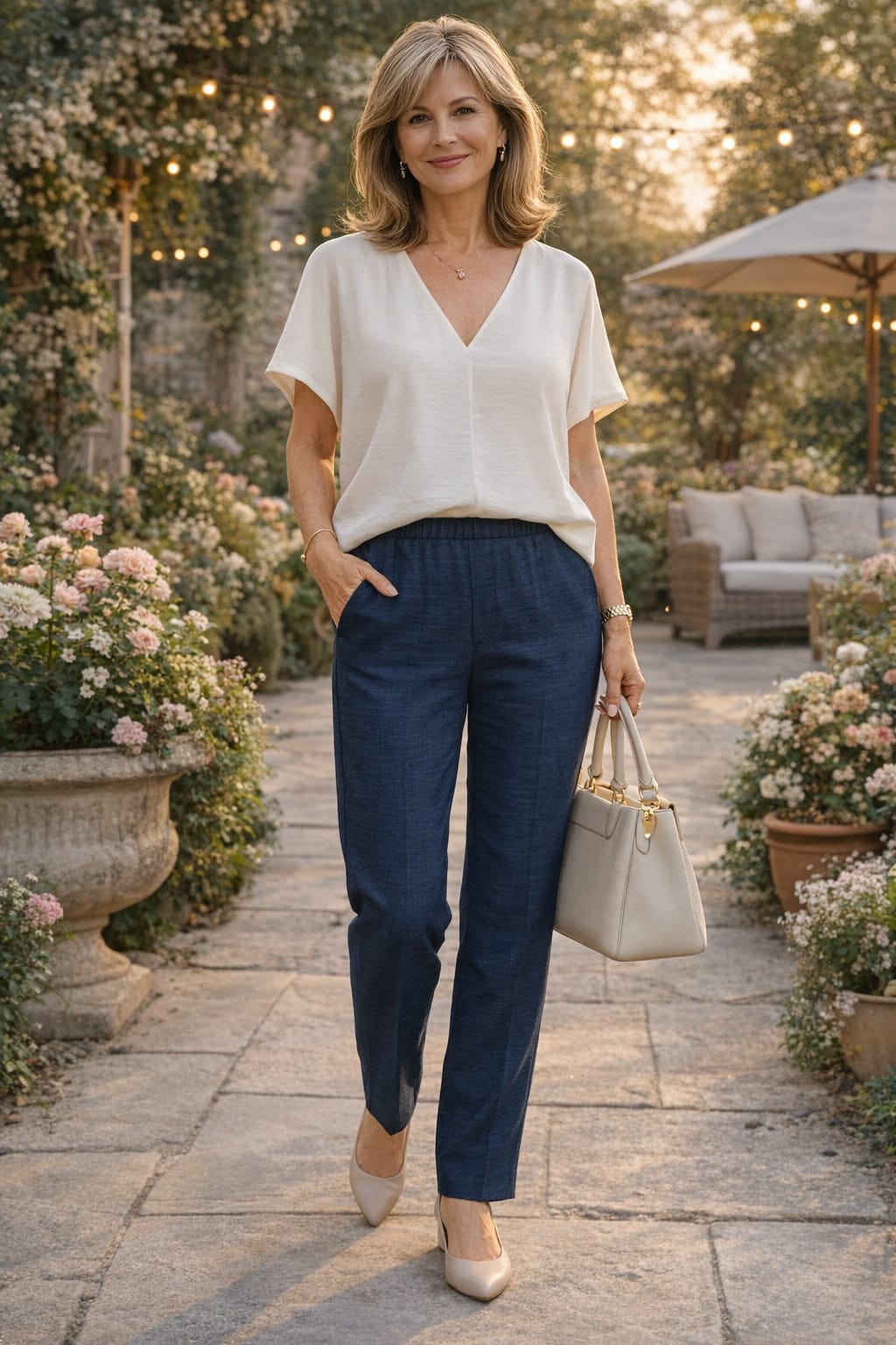 Pantalón Mujer Efecto Lino Talla Grande - Imagen 2