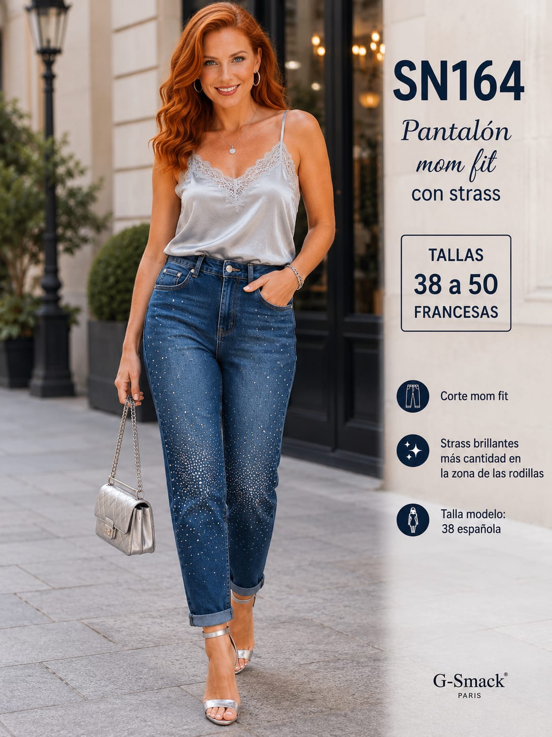 Pantalón Strass Mom Fit Talla Grande