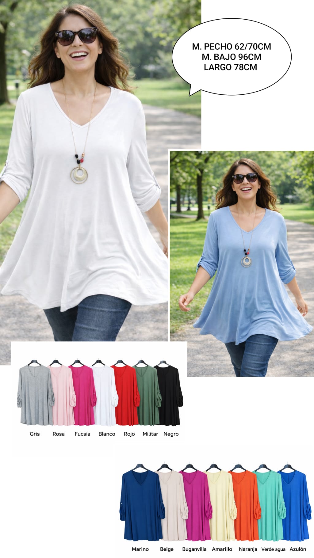 Camiseta Básica Cuello Pico Mujer Talla Grande
