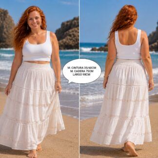 Falda ibicenca Blanca Mujer Talla Grande