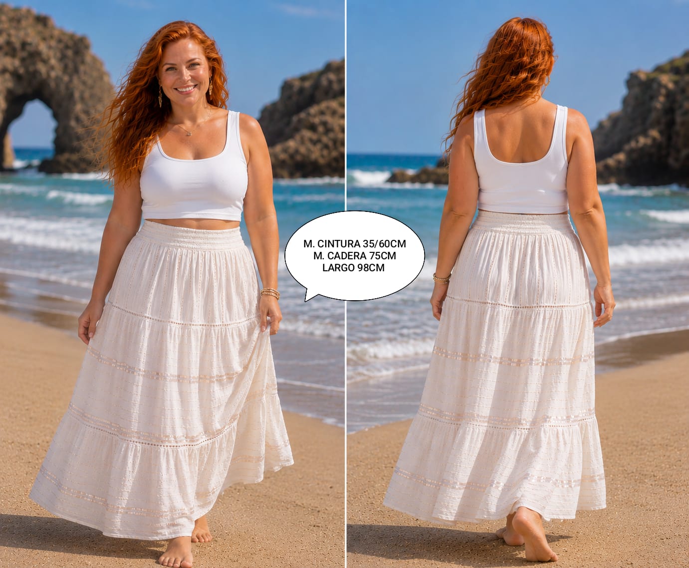 Falda ibicenca Blanca Mujer Talla Grande