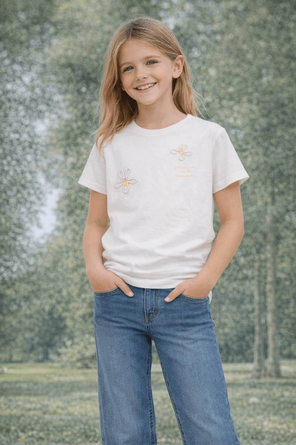 Camiseta blanca con flores bordadas Zippy
