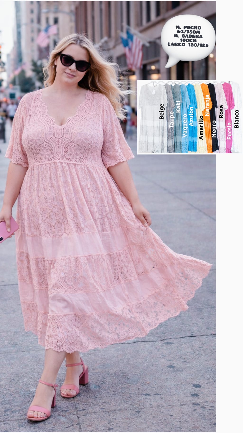 Vestido Largo Encaje Mujer Talla Grande