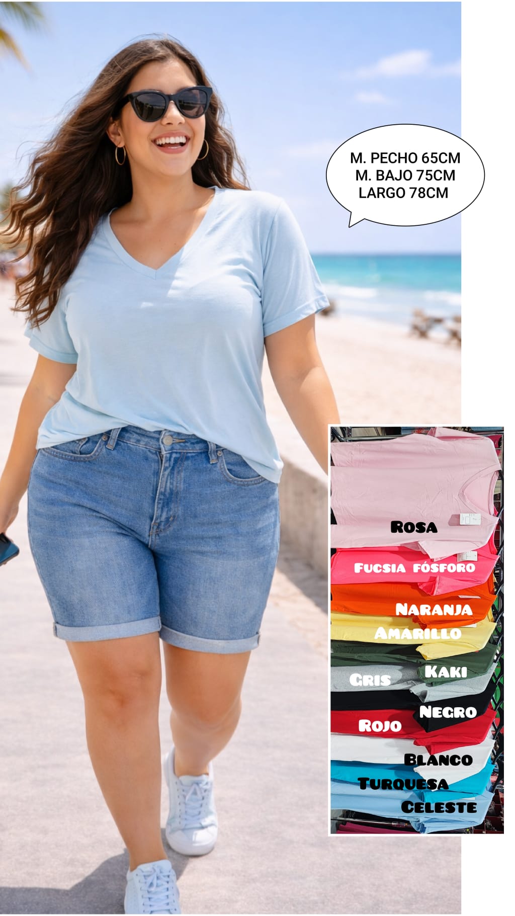 Camiseta Básica Cuello Pico Talla Grande