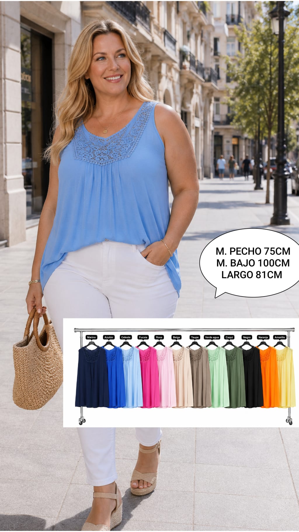 Blusa Tirante Ancho Encaje Talla Grande