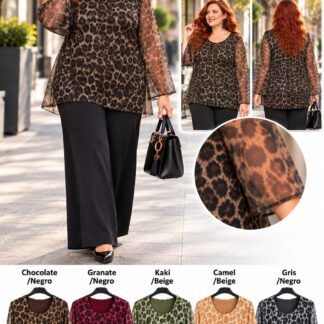 Camisa de Tul Animal Prinr en Talla Grande