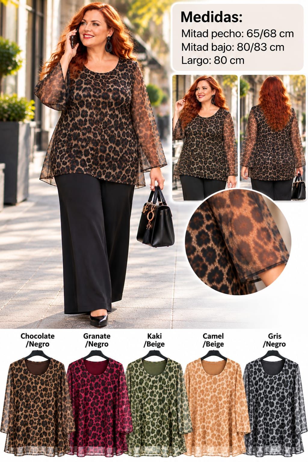 Camisa de Tul Animal Prinr en Talla Grande