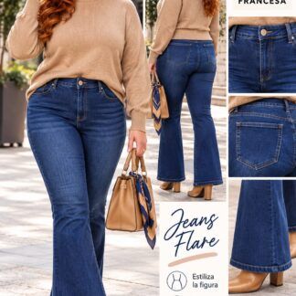 Pantalón Vaquero Campana Oscuro Mujer Talla Grande