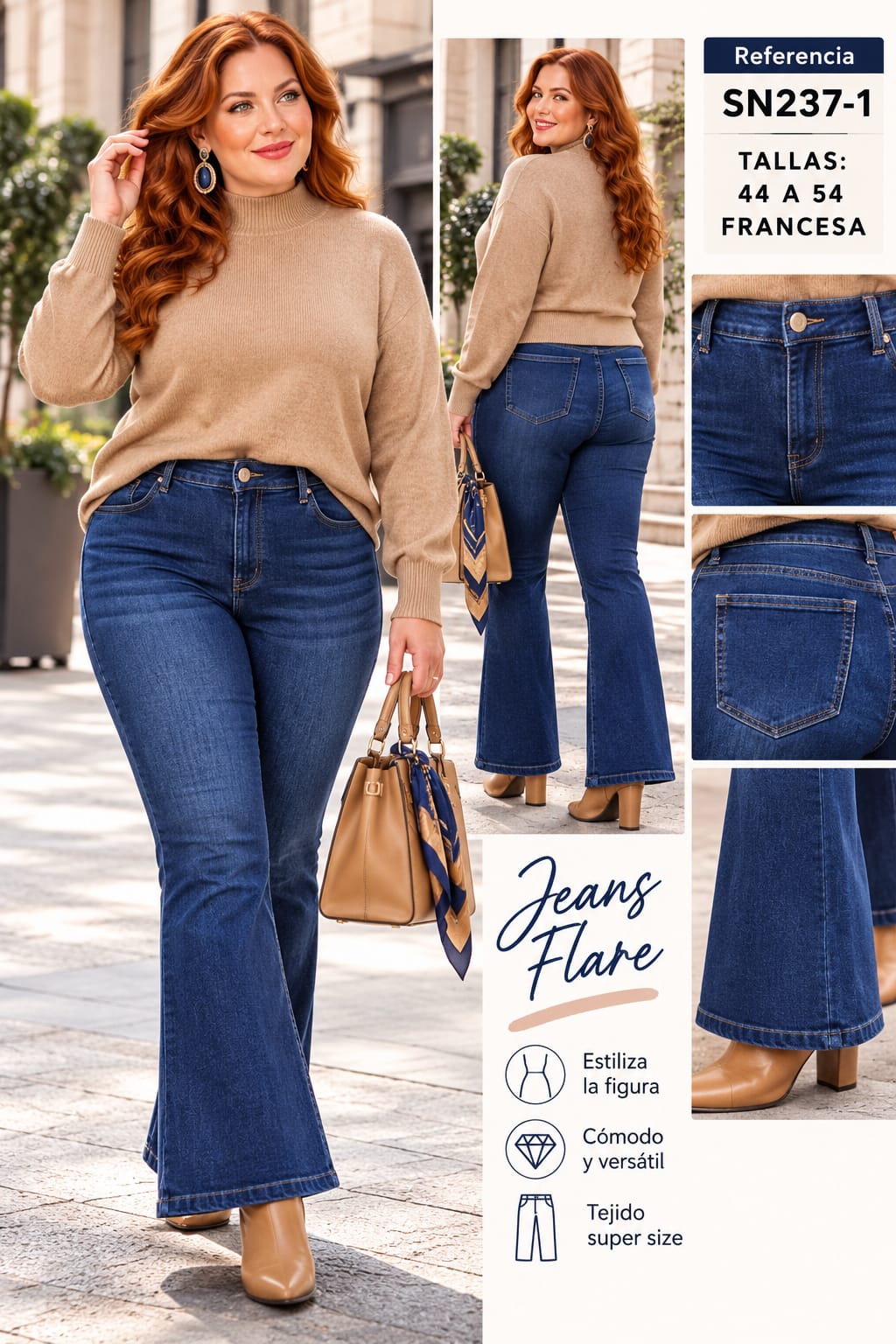Pantalón Vaquero Campana Oscuro Mujer Talla Grande