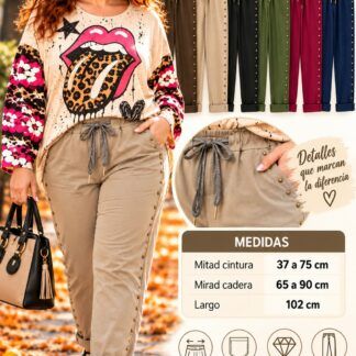 Pantalón Recto Tachuelas Mujer Talla grande