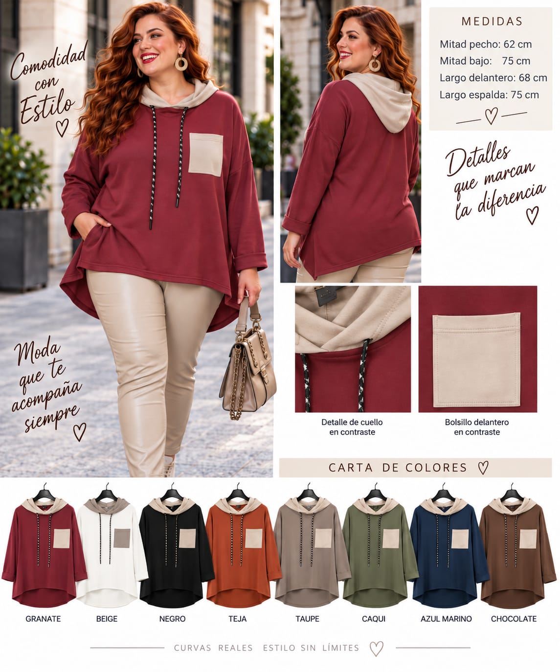Sudadera Bolsillos Mujer Talla Grande