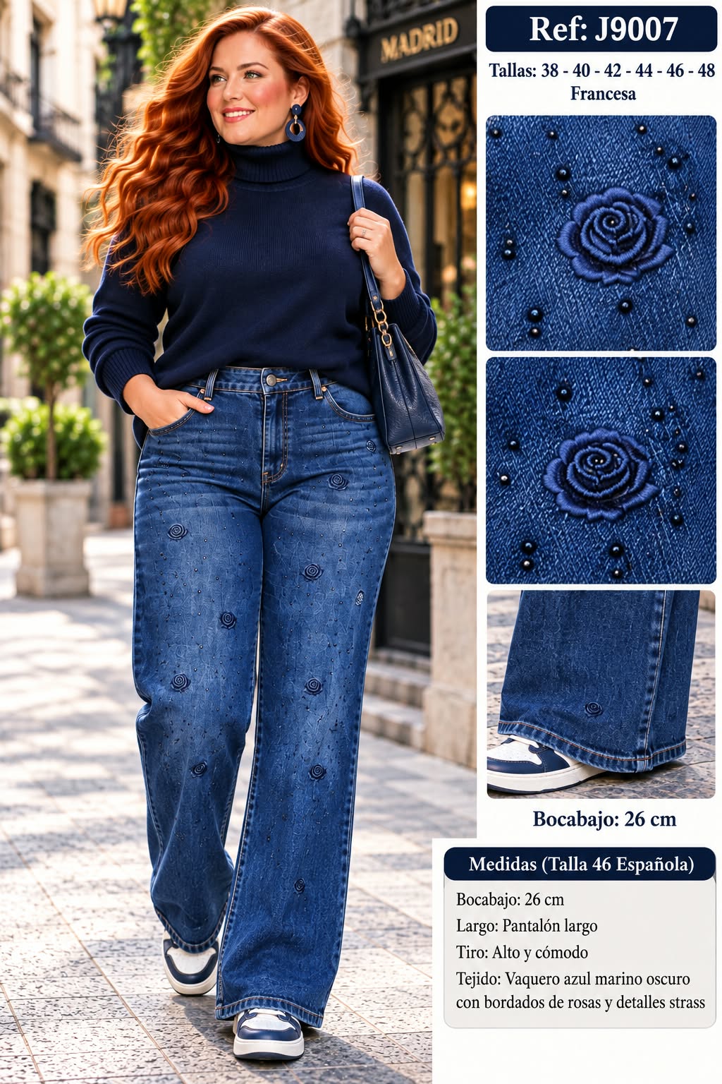 Pantalón Vaquero Flores Talla grande